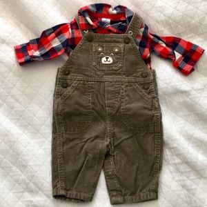 Bear overalls with plaid shirt